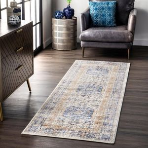 Jacquie Vintage Floral Blue 3 ft. x 10 ft. Runner Rug